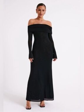 Meshki Josie Off-Shoulder Long Sleeve Black Maxi Dress
